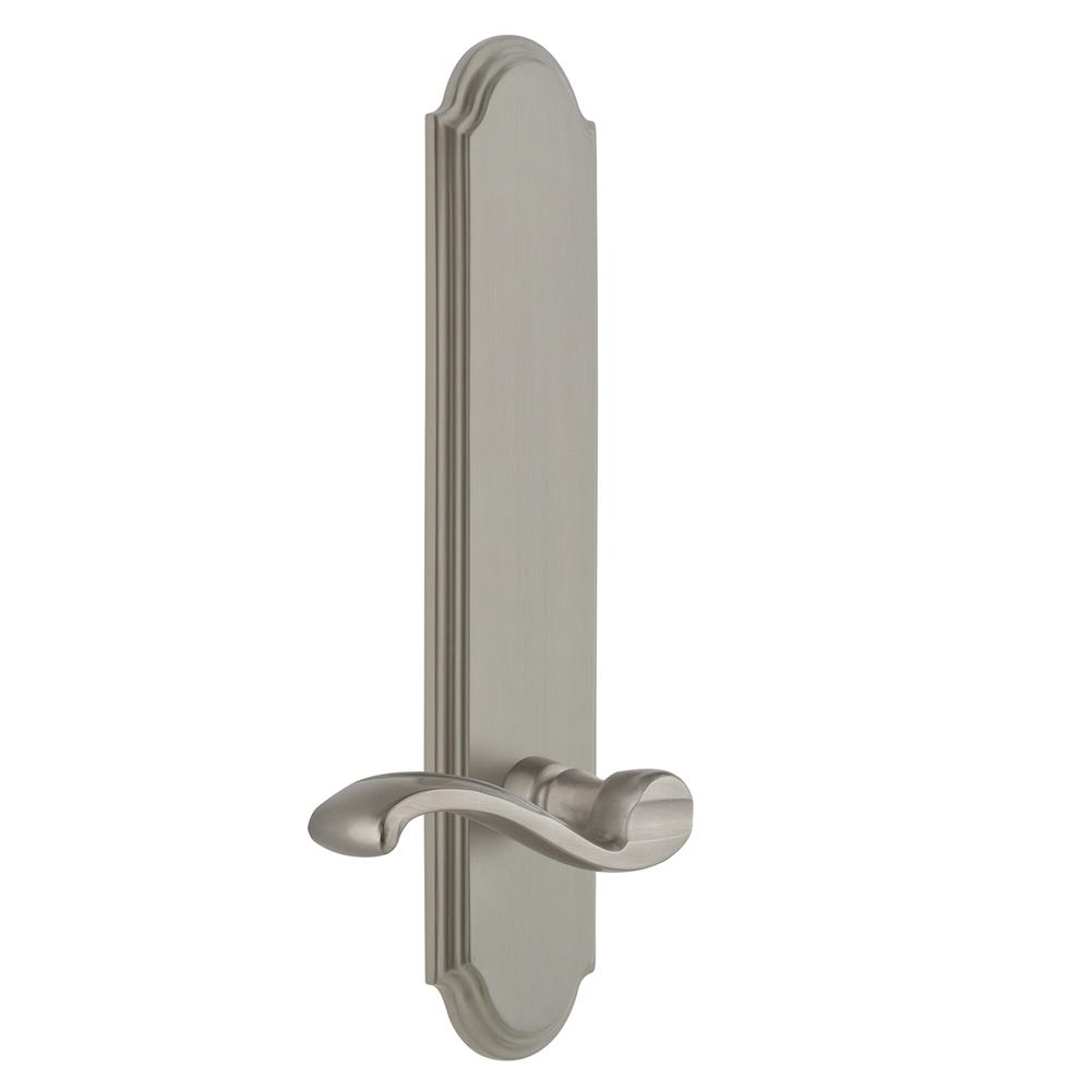 Grandeur by Nostalgic Warehouse ARCPRT Arc Tall Plate Passage with Portofino Lever in Satin Nickel